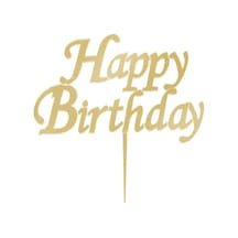 Gold Altın Rengi Happy Birthday Yazılı Ayna Pleksi Pasta Üstü Süs