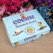 İsme Özel Çocuk Seccadesi Ve Eğitici Kitabı Namaz Seti - Mavi 45x82 Cm -288 Gr - Tesbih Çok Renkli