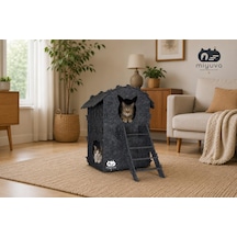 Keçe Kedi Evi Demonte, Yıkanabilir, Taşınabilir Kedi Kulübesi Dubleks Gri