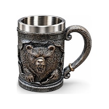 3 Adet Ayı Temalı 3d Kabartmalı Paslanmaz Çelik Kupa Dekoratif Mug Bardak, Ev Ofis Kullanımı İçin Şık Hediyelik 1