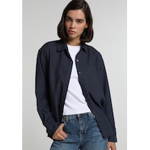 Colin's Colins Boyfriend Fit Shirt Neck Düz Kadın Mavi Uzun Kol Gömlek Cl1082464 Q1.v2 Inv İndigo