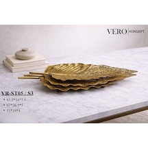 Vero Konsept Lüks Antik Gold 3 Lü Yaprak Tasarım Sunum Seti Vr-st05 - Ferforje Tepsi Takımı