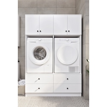 Ases Mobilya Ases Elz533 Çamaşır Makinesi Ve Kurutma Makinesi Extra Boy 4 Kapak 4 Çekmece Banyo Dolabı Beyaz -safir Meşe Beyaz