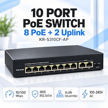 Kr-s310cf-ap 8+2 Port 10/100 Mbps Poe Switch 8 Poe + 2 Uplink, Vlan Destekli,