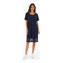 Neden Tekstil Kadın Lacivert T-shirt Elbise Transparan Detaylı