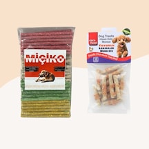Miçiko Renkli Munchy Köpek Ödülü 100'lü + Tavuklu Lokmalık Munchy 6 CM 12'li