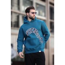 Madmext Petrol Mavisi Kapüşonlu Baskılı Cep Detaylı Erkek Sweatshirt E7065 Petrol Mavisi