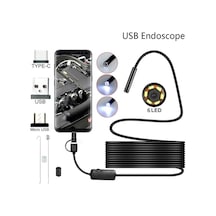 3'ü 1 Arada Endeskop Kamera Mikrofon Usb Ve Tip-c 6 Led Su Geçirmez 10 Metre Borescope Yılan Kamera
