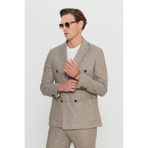 AC&Co / Altınyıldız Classics Erkek Vızon Yünlü Slim Fit Dar Kesim Kırlangıç Yaka Desenli Torba Cepli Kruvaze Takım Elbise Vizon