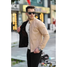 Premium Örme Triko Kol Dik Yaka Süet Ceket Krem Premium Örme Triko Kol Dik Yaka Süet Ceket Krem
