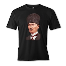 Atatürk Kalpaklı Portre Baskılı Sİyah Erkek Tshirt 001