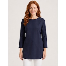 Neden Tekstil Kadın Lacivert Çizgili Oversize Bluz