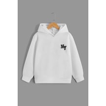 Uyguntarz Ny Baskılı Erkek - Kız Çocuk Rahat Kalıp Sweatshirt Beyaz