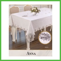 Vaveni Gardenya Keten Tek Masa Örtüsü 160x260 Cm Dantelli Yemek Masası Örtüsü Anna Model Krem Arz