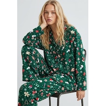 Siyah İnci Yumuşak Dokulu Süet Düğmeli Örme Pijama Takım 7984 Yeşil