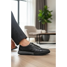 Enoch Hakiki Deri Siyah Düz Taban Erkek Sneaker Ortopedik Taban Siyah