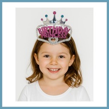 Bezos Gümüş Renk Taç Üzeri Pembe Birthday Prenses Yazılı Çocuk Parti Tacı 11x12 Cm Mbt06