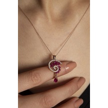 925 Ayar Gümüş Rose Kaplama Fuşya Renkli Spiral Snail Tasarım Kolye