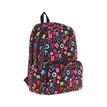 Kaukko Kız Çocuk Kalp Ve Kaukko Baskılı Siyah Okul Çantası - Üç Bölmeli - K1781 Siyah