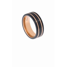 Erkek Tungsten Çift Bakır Çizgi Detay Yüzük Rose Gold