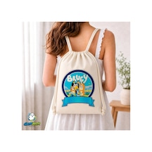 Ghostbastır Design Kişiye Özel Bluey Büzgülü Keten Çanta C151 Bej