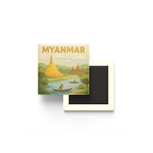 Myanmar - Myanmar - Paper Cut Art - Baskılı Buzdolap Magneti Kare - 9x9 Cm