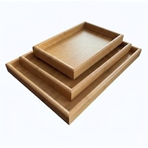 Doğal Bambu Sunum Tepsisi Seti, İç İçe Geçebilir Dikdörtgen Servis Tepsisi, 3'lü Set, 40x30, 35x25, 30x20 Cm