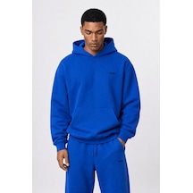 Erkek Respire Basic Oversize Hoodie Saks Saks Mavi