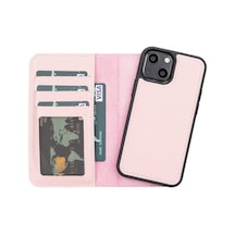 Plm Apple İphone 13 Mini Uyumlu Deri Cüzdanlı Kılıf Nu2 Pembe Acı Kahverengi