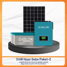 3 Kw Hazır Solar Paket - 2 4x600w Bifacial Panel + 2x200ah Jel Akü + Mppt Akıllı Inverter Off-grid Güneş Enerji Sistemi