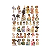 39 Adet Vintage Art Sanat Sticker Seti - Etiket Seti Scrapbook Bullet Journal Çok Renkli