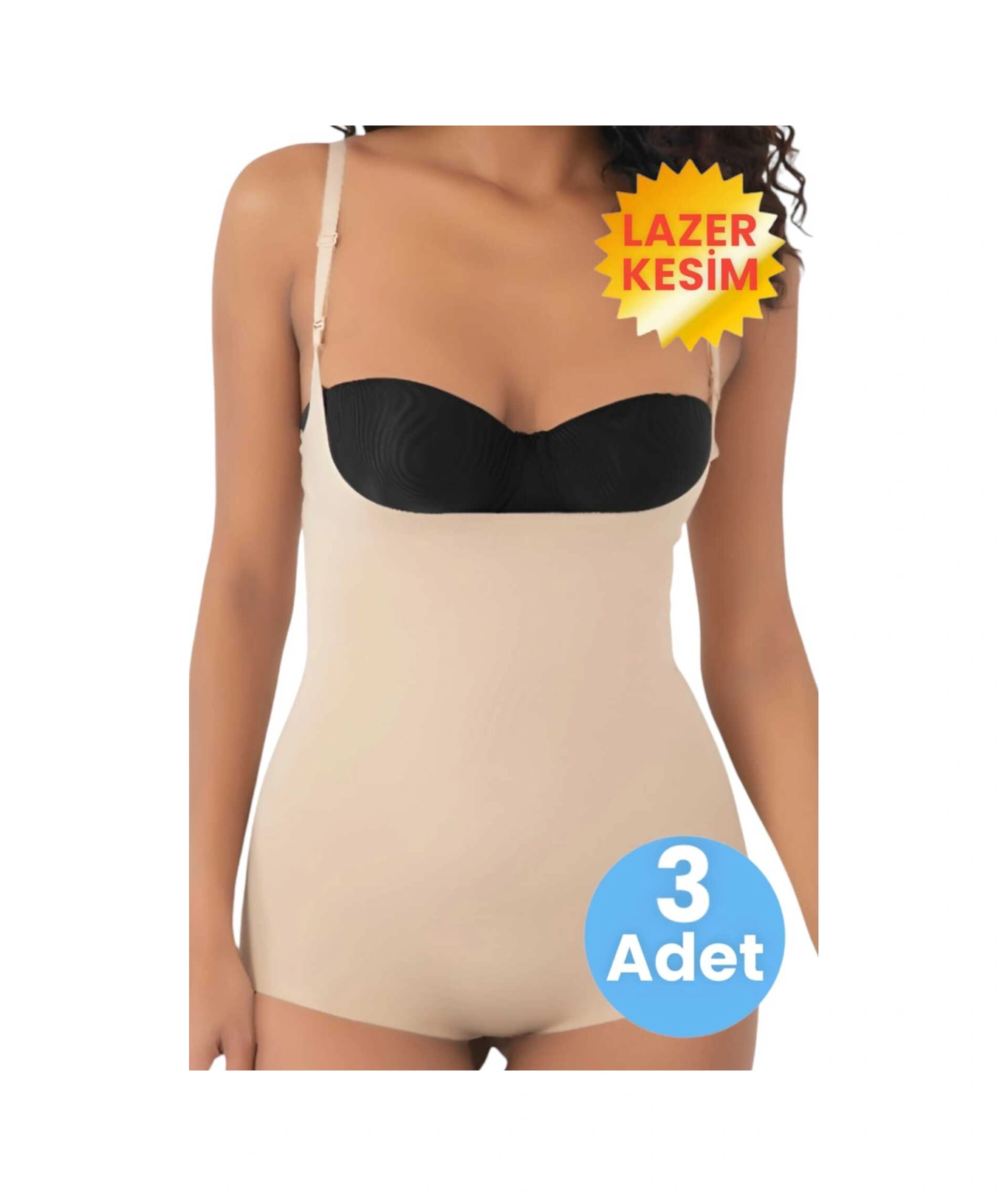 Tezzgelsin Kadın Lazer Kesim Ve Toparlayıcı Göğüs Altı Askılı Body Korse 3'lü Set Ten Rengi