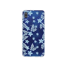 Samsung Galaxy Uyumlu M10 Kapak Floral Mavi Tasarımlı Şeffaf Silikon Kılıf