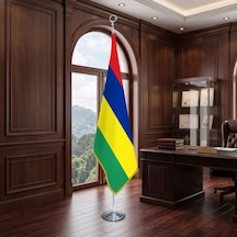 Mauritius Direkli - Altın Saçaklı Saten Makam Bayrağı Seti Krom Direk Diğer