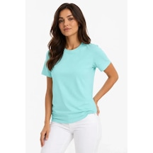 T-shirt Bisiklet Yaka Slim Fit Likralı Tişört Günlük Basic Body - Turkuaz