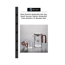 Özel Üretim Hediyelik Set Çay Keyfi Sunum Takımı Otomatik Cam Demlik 2'li Bardak Seti Şeffaf