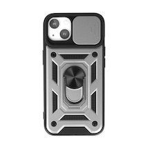 Apple iPhone Uyumlu  14 Uyumlu Kılıf Pars Lens Yüzüklü Silikon - Gümüş