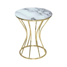 Fiskos Sehpa Kumsaat BRC MODEL BEYAZ MERMER Temper Cam Metal Çelik Gold Kaplama El Yapım