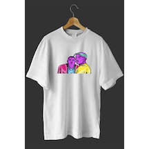 Noıssey -wed Tupac 5 Tasarım Baskılı Oversize T Shirt Beyaz