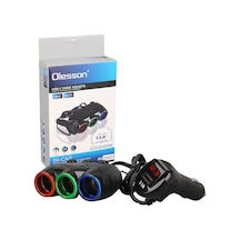 Olesson 1633 12-24v Tek Usb Girişli 120w 80cm Kablolu Dijital Voltaj Ekranlı 3'lü Araç Çakmak Çoklayıcı