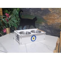 Ahşap Mama Kabı Kedileriniz Için El Yapımı Figürlü