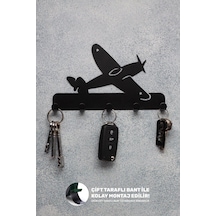 Anahtar Askılığı - Dekoratif Metal Anahtarlık - Uçak Desenli Anahtar Askılığı Siyah Siyah