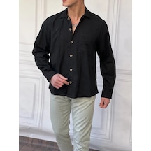 Modefendi Tek Cepli Keten Yazlık Oversize Gömlek Siyah Modefendi Tek Cepli Keten Yazlık Oversize Gömlek Siyah