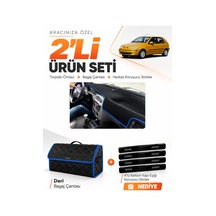 E-biz Fıat Palio 1999-2005 Uyumlu Torpido Örtüsü + Deri Bagaj Çantası Seti - Siyah-mavi - Fı002