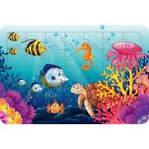 Deniz Canlıları 35 Parça Ahşap Çocuk Puzzle Yapboz Model 10