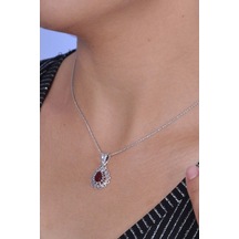 Yakut Taşlı Damla Model Oksitli Telkari Gümüş Kolye 201020744