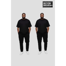 Superlife Büyük Beden Erkek Basic Bisiklet Yaka 2'li Tişört Seti 3xl-6xl Spr26bts510+2 Siyah