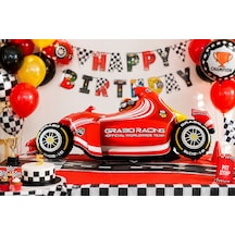 Kırmızı Yarış Arabası Folyo Balon 52x110 Cm Doğum Günü Çocuk Parti Süsü Dekorasyonu Çok Renkli