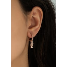 Çift Balık Sallantılı Küpe Rose Altın Kaplama Gümüş Uvps300130