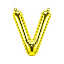 V Harfi Folyo Balon Altın Rengi 36 Cm